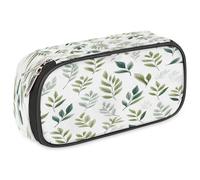 VQUVQV Large Pencil Case, Waterproof Pencil Pouch Stationery Organiser with Dual Zips, Portable Office Supplies Pouch for Pens, Makeup, Spring Botanical Leaf Pattern