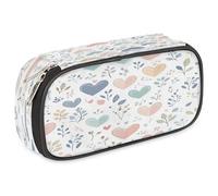 VQUVQV Large Pencil Case, Waterproof Pencil Pouch Stationery Organiser with Dual Zips, Portable Office Supplies Pouch for Pens, Makeup, Valentines Hearts Leaves Pattern