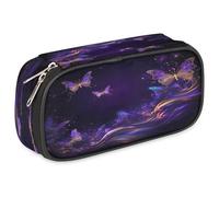 VQUVQV Large Pencil Case, Waterproof Pencil Pouch Stationery Organiser with Dual Zips, Portable Office Supplies Pouch for Pens, Makeup, Purple Butterfly Fantasy Animal