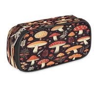 VQUVQV Large Pencil Case, Waterproof Pencil Pouch Stationery Organiser with Dual Zips, Portable Office Supplies Pouch for Pens, Makeup, Autumn Mashroom Tropical Floral