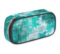 VQUVQV Large Pencil Case, Waterproof Pencil Pouch Stationery Organiser with Dual Zips, Portable Office Supplies Pouch for Pens, Makeup, Abstract Teal Gray Painting