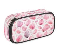 VQUVQV Large Pencil Case, Waterproof Pencil Pouch Stationery Organiser with Dual Zips, Portable Office Supplies Pouch for Pens, Makeup, Pink Watercolor Feather Pattern