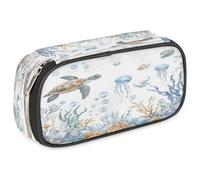 VQUVQV Large Pencil Case, Waterproof Pencil Pouch Stationery Organiser with Dual Zips, Portable Office Supplies Pouch for Pens, Makeup, Art Painting Turtle Ocean