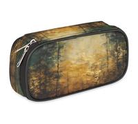 VQUVQV Large Pencil Case, Waterproof Pencil Pouch Stationery Organiser with Dual Zips, Portable Office Supplies Pouch for Pens, Makeup, Abstract Art Forest Tree Retro