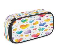 VQUVQV Large Pencil Case, Waterproof Pencil Pouch Stationery Organiser with Dual Zips, Portable Office Supplies Pouch for Pens, Makeup, Watercolor Heart Star Pattern