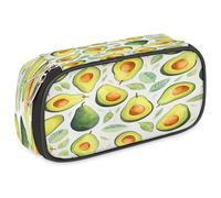 VQUVQV Large Pencil Case, Waterproof Pencil Pouch Stationery Organiser with Dual Zips, Portable Office Supplies Pouch for Pens, Makeup, Avocado Fruits Leaves Pattern