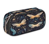 VQUVQV Large Pencil Case, Waterproof Pencil Pouch Stationery Organiser with Dual Zips, Portable Office Supplies Pouch for Pens, Makeup, Boho Elegant Herbs Butterfly