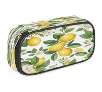 VQUVQV Large Pencil Case, Waterproof Pencil Pouch Stationery Organiser with Dual Zips, Portable Office Supplies Pouch for Pens, Makeup, Cute Lemons Flower Leaves