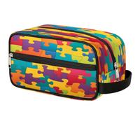 VQUVQV Large Toiletry Bag, Travel Size Makeup Organiser Pouch with Handle, Travel Wash Bags for Cosmetics, 26.5x13.5x11.2cm, Colorful Jigsaw Puzzles Pattern