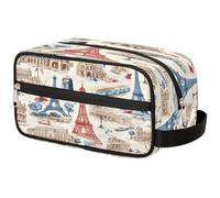 VQUVQV Makeup Bag for Women & Men, Paris Eiffel Tower Sketch Travel Cosmetic Organiser with Handle, Portable Toiletry Pouch for Makeup Storage