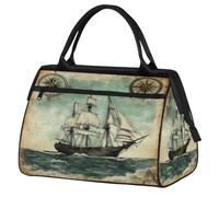 VQUVQV Nautical Map Clipper Ship Travel Duffel Bag, Lightweight Carry On Weekend Overnight Bags Hand Luggage Tote Bags for Women Men Kids