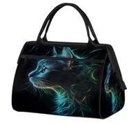 VQUVQV Neon Line Cat Travel Duffel Bag, Lightweight Carry On Weekend Overnight Bags Hand Luggage Tote Bags for Women Men Kids