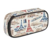 VQUVQV Paris Eiffel Tower Sketch - Style Collage Pencil Case, Large Capacity 23.7x12x6.5cm Pen Organiser with Pen Holder & Mesh Pocket, Stationery Pouch for Office Supplies