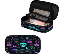 VQUVQV Pencil Case for Boys Girls, Neon Blue and Purple Skull Flower Large Capacity Pen Case Pouch Holder Stationery Organizer School Pencil Cases