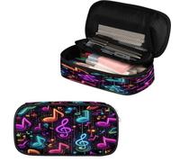 VQUVQV Pencil Case for Girls Boys, Neon Music Note Pattern Large Capacity Pen Case Stationery Pouch for School Office Supplies