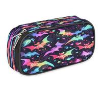 VQUVQV Pencil Case, Large Capacity Pen Bag Stationery Pouch, Waterproof Pencil Box Desk Organiser, 23.7x12x6.5cm, Neon Halloween Bat Art