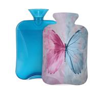 VQUVQV Pink Blue Butterfly Art Print Hot Water Bottle with Soft Cover 2L | Leakproof, Reusable, Warm, Hot Water Bag for Pain Relief Hot and Cold Compress