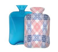 VQUVQV Pink Blue Plaid Hot Water Bottle with Soft Cover 2L | Leakproof, Reusable, Warm, Hot Water Bag for Pain Relief Hot and Cold Compress