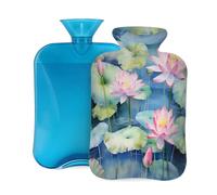 VQUVQV Pink Lotus Blue Pond Hot Water Bottle with Soft Cover 2L | Leakproof, Reusable, Warm, Hot Water Bag for Pain Relief Hot and Cold Compress