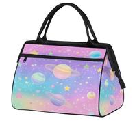 VQUVQV Rainbow Stars and Planets Travel Duffel Bag, Lightweight Carry On Weekend Overnight Bags Hand Luggage Tote Bags for Women Men Kids