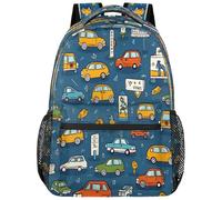 VQUVQV School Backpack for Men Women, Cartoon Cars Pattern School Bag 18 Inch Laptop Rucksack Backpack for School Lightweight Casual Daypacks