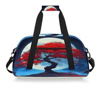 VQUVQV Sports Duffle Bag, Red Japanese Maple Tree with The Moon Waterproof Travel Weekender Bag for Teens, Girls, Boys, Lightweight Gym Bag for School, Fitness, Workout