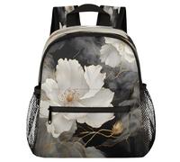 VQUVQV Toddler Backpack Gold White Flowers Ink School Bag Kids Backpack for Girls Boys, Lightweight Schoolbag Book Bag Casual Daypack for 3-8 Years Old