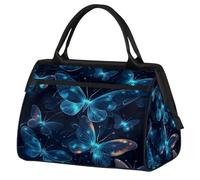 VQUVQV Travel Duffel Bag, Glowing Blue Butterflies Lightweight Carry On Weekend Overnight Bags Hand Luggage Tote Bags for Women Men Kids