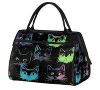 VQUVQV Travel Duffel Bag, Neon Green Blue Purple Cat Lightweight Carry On Weekend Overnight Bags Hand Luggage Tote Bags for Women Men Kids