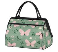 VQUVQV Travel Duffel Bag, Pink Butterflies Flowers Lightweight Carry On Weekend Overnight Bags Hand Luggage Tote Bags for Women Men Kids