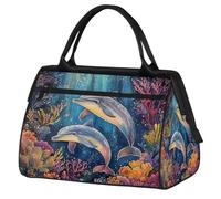 VQUVQV Travel Duffel Bag, Two Dolphins Ocean Lightweight Carry On Weekend Overnight Bags Hand Luggage Tote Bags for Women Men Kids