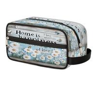 VQUVQV Travel Makeup Bag, Multi-Functional Cosmetic Organiser with Zipper, Holiday Wash Bag for Toiletries, Home Happiness Daisy Sign
