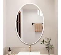 VQWQV Oval Wall Mirror For Bathroom Living Room Bedroom Vanity Entryway Hallway, Retro Wooden Framed Decorative Hanging Mirror(White,46 * 60cm)