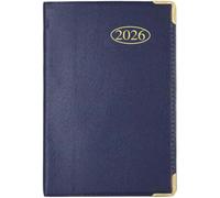 VR Angel 2026 Blue Diary Pocket Small Week to View PVC Cover With Padded Gilt-Edge Gold Metal Corners Desk Diary Leather Effect Personal Planner For Any Occasion 60 gsm Paper