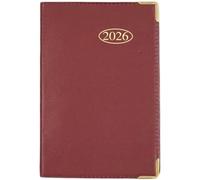 VR Angel 2026 Pocket Small Diary Week to View PVC Cover With Padded Gilt-Edge Gold Metal Corners Desk Diary Leather Effect Personal Planner For Any Occasion 60 gsm Paper (Red)