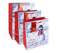 VR Angel 3 x Christmas Snowman Gift Paper Bag With Rope Handles Reusable Non Woven Fashionable Bag Ideal For Any Gifts, Xmas Present, Shopping, Birthday, Wedding