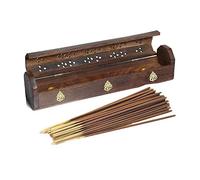 VR Angel Wooden Incense Stick Holder Storage Box With 10-15 Incense Sticks, Handmade Brown Coffin Box, Ash Catcher With Brass Inlay, Perfect for Any Occasion (Ganesha Design)