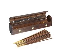 VR Angel Wooden Incense Stick Holder Storage Box With 10-15 Incense Sticks, Handmade Brown Coffin Box, Ash Catcher With Brass Inlay, Perfect for Any Occasion (3 Star Design)