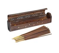 VR Angel Wooden Incense Stick Holder Storage Box With 20 x Incense Sticks, Handmade Brown Coffin Box, Ash Catcher With Brass Inlay, Perfect for Any Occasion (Liana Design)