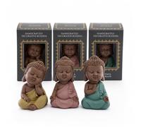 VR ANGLE 3 x Handcrafted Decorative Buddha Statue, Mini Buddha Figurines with Gift Boxes, Zen Monk Ornaments for Home Décor, Shelf, Desk, Meditation Room, Yoga Space, Living Room & Housewarming Gift