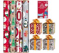 VR Angle 4 x 4m Cute Christmas Wrapping Paper Roll Includes 100 Free Cute-Foil Stickers | Easy to Cut-Fold Premium Gift Wrap Rolls for Christmas Decorations & Festive Occasions