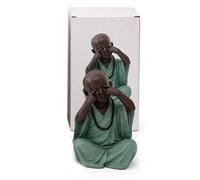 VR ANGLE Buddha Monk Statue Ornament, Sitting Buddhist Figurine with Beads, Green Robe Decorative Sculpture for Home Décor, Living Room, Bedroom, Office, Shelf (See No Evil Monk)