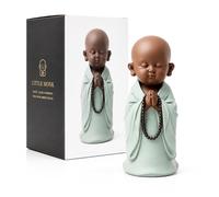 VR ANGLE Little Monk Meditating Monk Statue Ornament with Prayer Beads Peaceful Buddhist Monk Figurine Decorative Resin Sculpture for Home Decor Meditation Room Office (Praying Monk Set)