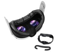 VR Facial Interface for Meta Oculus Quest 3 by MMOBIEL - Face Cover Pad for Quest 3 - Removable Facial Interface Bracket - VR Accessories Set with Anti-Leakage Nose Pad & Soft PU Leather Cover - Black