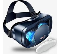 VR Headset with Controller Adjustable 3D VR Glasses Virtual Reality Headset HD Blu-ray Eye Protected Support 5~7 Inch for Phone/Android a (Black)