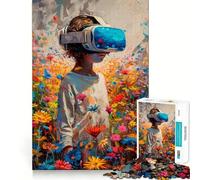 VR in A Flower Field Jigsaw Puzzle 1000 Pieces Focus Building Toy Firm Fit Secure Assembly Holiday Indoor Entertainment Toy (38x26cm)