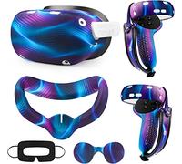 VR Silicone Case Compatible with Meta/Oculus Quest 2, VR Accessory Set, Include Controller Grip Leather Cover, VR Shell Cover, Face Cover, Lens Cover & 10PCS Disposable Eye Cover