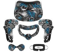 VR Silicone Case Compatible with Meta/Oculus Quest 2, VR Accessory Set, Include Controller Grip Leather Cover, VR Shell Cover, Face Cover, Lens Cover & 10PCS Disposable Eye Cover