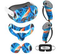 VR Silicone Case for Meta Quest 3, Accessories for Oculus Quest 3, Face Cover, Controller Grips, Shell Cover, Lens Cover, Disposable Eye Cover (Fluorescent)