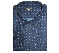 VR2 Denim Men's Plus Size Shirt with All-Over Dot Print- Soft Cotton, Tailored Fit, and Button-Down Design for a Smart Casual or Professional Look, Navy Dot Colour, Size- 2XL